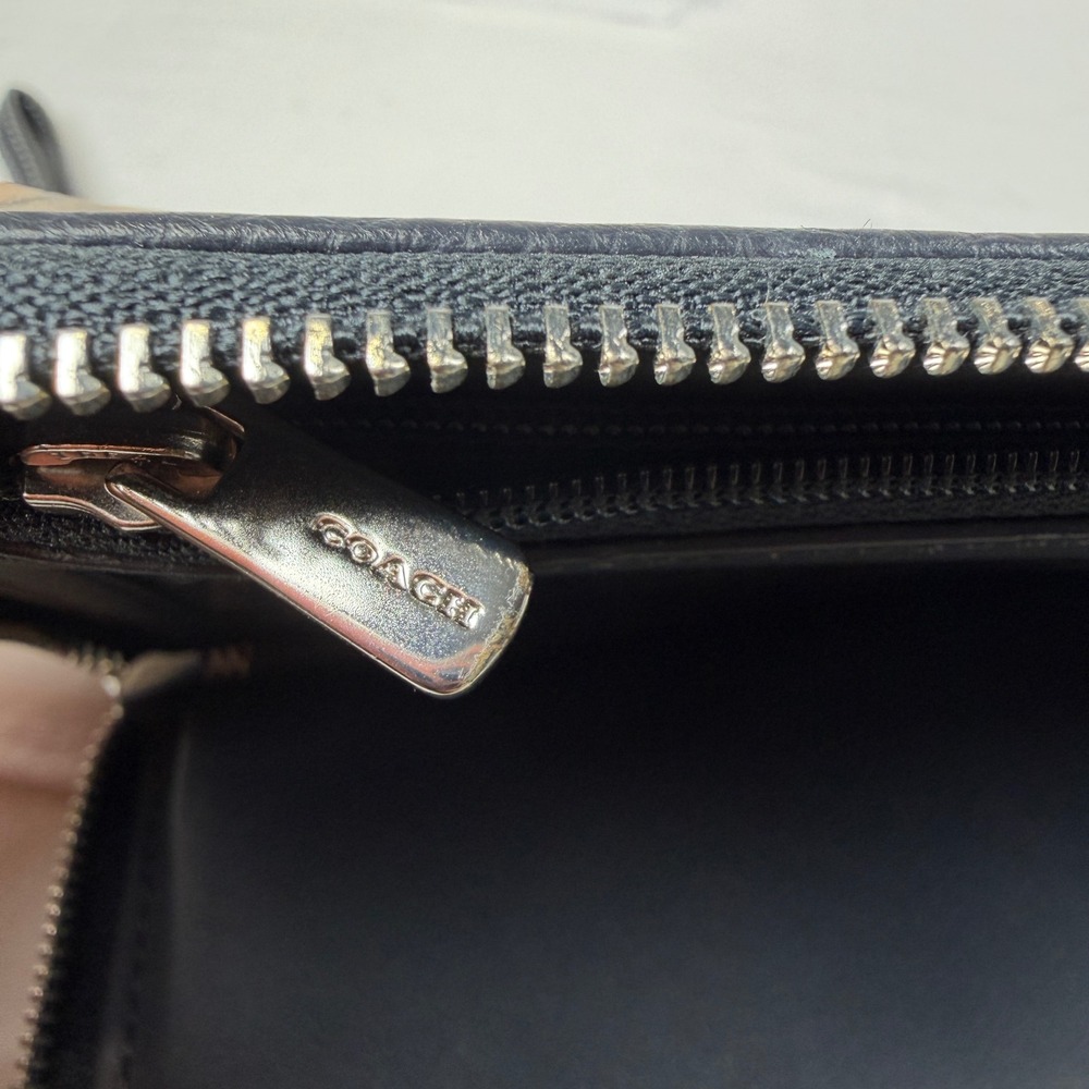Coach Accordion Zip Wallet Womens OS Navy Blue Signature Jacquard Dempsey View 5